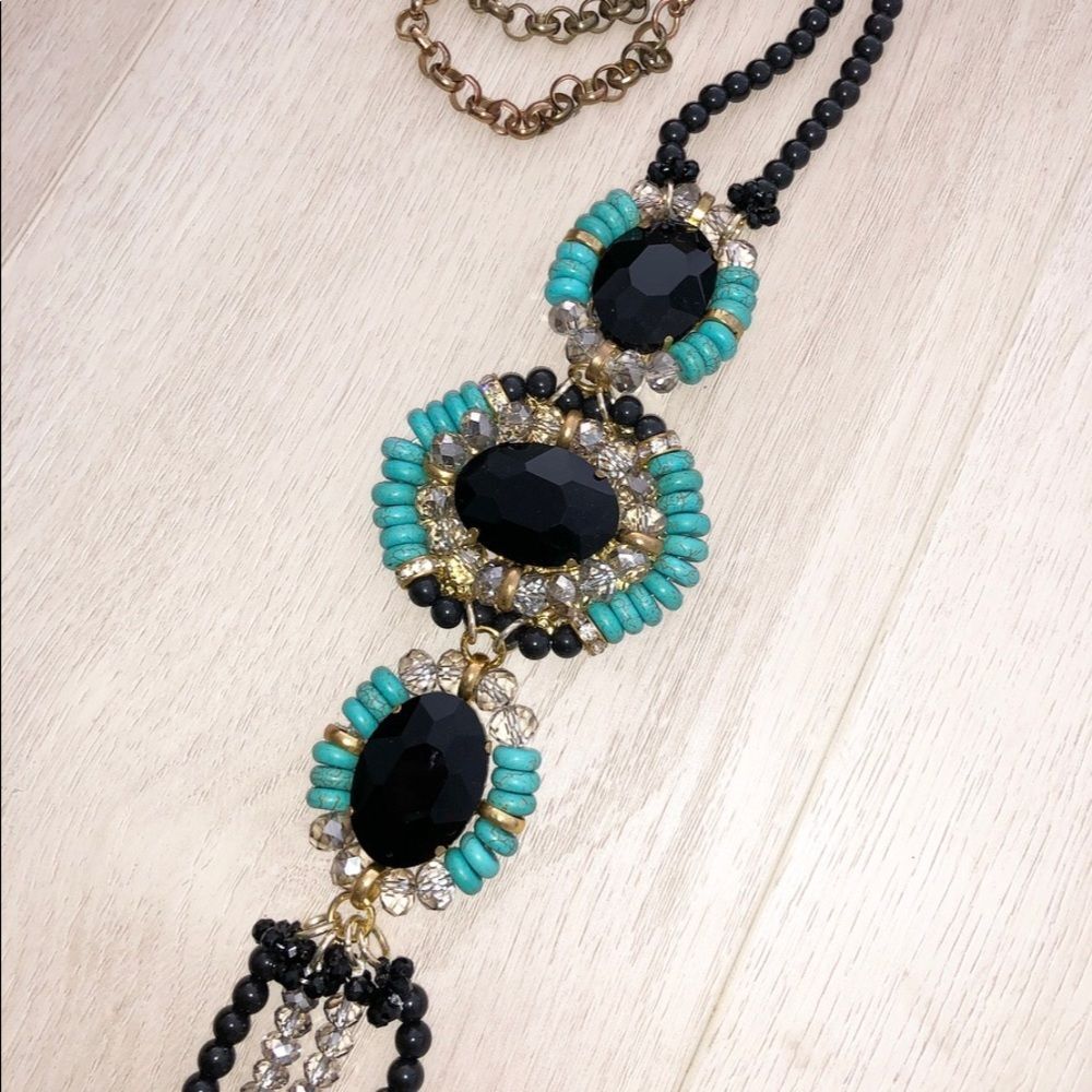 Turquoise tussle long necklace